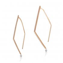 14K Rose Gold Pierced Diamond Triangle Dashing Diamond Geometric Earrings