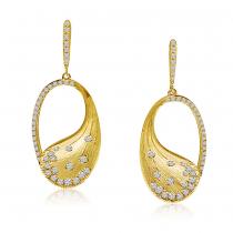 14K Yellow Brushed Gold Oval Diamond Fashion Earrings