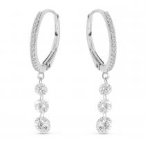 14K White Gold Triple Diamond Dashing Diamond Leverback Earrings