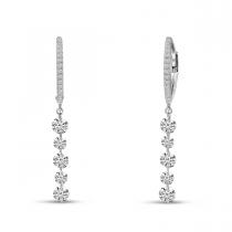 14K White Gold 5 Diamond 1.31 ct Dashing Diamond Huggie Drop Earrings