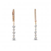 14K Rose Gold Dashing Diamond 5 Stone Dangle Huggie Earrings