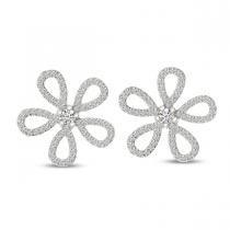 14K White Gold Diamond Flower Post Earrings