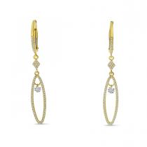 14K Yellow Gold Dashing Diamond Long Oval Dangle Earrings