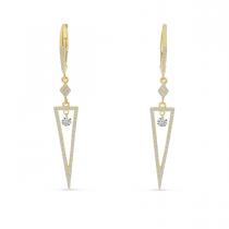 14K Yellow Gold Dashing Diamond Triangle Dangle Earrings