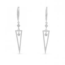 14K White Gold Dashing Diamond Triangle Dangle Earrings