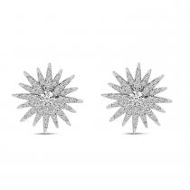 14K White Gold Diamond Starburst Earrings