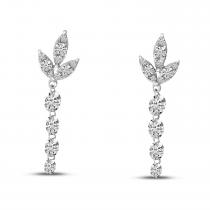 14K White Gold Dashing Diamond Floral Diamond Top Dangle Earrings