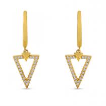 14K Yellow Gold Diamond Triangle Dangle Earrings