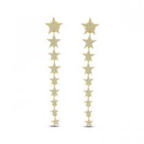 14K Yellow Gold Diamond Star Long Earrings