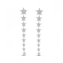 14K White Gold Diamond Star Long Earrings