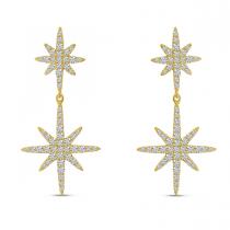 14K Yellow Gold Diamond Double Starburst Earrings