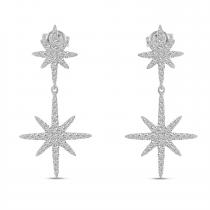 14K White Gold Diamond Double Starburst Earrings