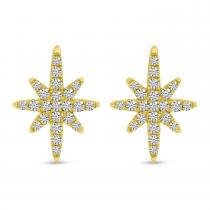 14K Yellow Gold Small Diamond Starburst Stud Earrings