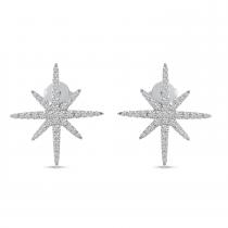 14K White Gold Diamond Starburst Earrings