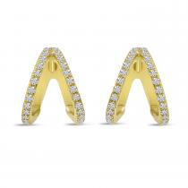 14K Yellow Gold Double Row Diamond Huggie Earrings