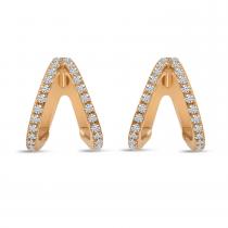 14K Rose Gold Double Row Diamond Huggie Earrings