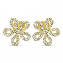 14K Yellow Gold Small Diamond Floral Earrings