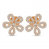 14K Rose Gold Small Diamond Floral Earrings