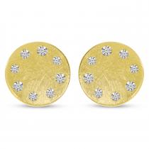 14K Yellow Gold Brushed Diamond Disc Earrings