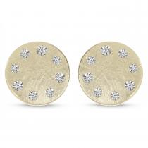 14K White Gold Brushed Diamond Disc Earrings