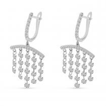 14K White Gold Dashing Diamond Bar Chandelier Earrings