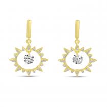 14K Yellow Gold Dashing Diamonds Sun Earrings