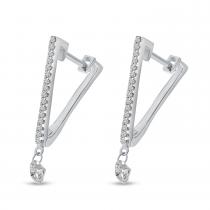 14K White Gold Diamond Triangle Dashing Diamond Huggie Earrings