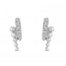 14K White Gold Diamond Ball 2-Row Linear Earrings