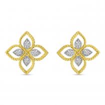 14K Yellow Gold Diamond Floral Millgrain Earrings