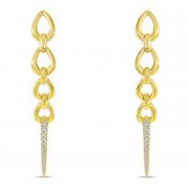 14K Yellow Gold Diamond Long Chain Earrings