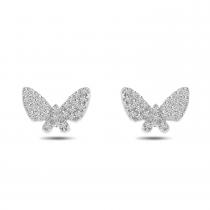 14K White Gold Diamond Butterfly Post Earrings