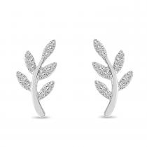 14K White Gold Diamond Leaf Post Earrings