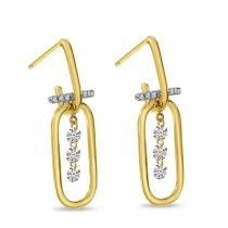 14K Yellow Gold Dashing Diamond Large Paper Clip Earrings