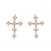 14K Rose Gold Diamond Mini Cross Stud Earrings