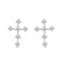 14K White Gold Diamond Mini Cross Stud Earrings