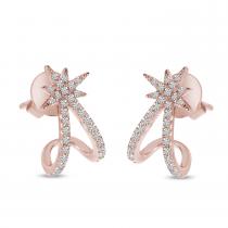 14K Rose Gold Diamond Starburst Huggie Earrings