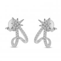 14K White Gold Diamond Starburst Huggie Earrings