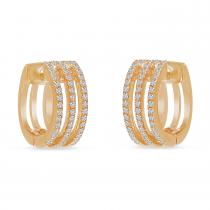 14K Rose Triple Row Diamond Huggie Earrings