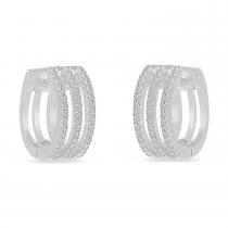 14K White Gold Triple Row Diamond Huggie Earrings