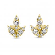 14K Yellow Gold Diamond Lotus Floral Post Earrings