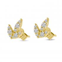 14K Yellow Gold Diamond Lotus Floral Post Earrings