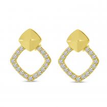 14K Yellow Gold Diamond Open Square Earrings