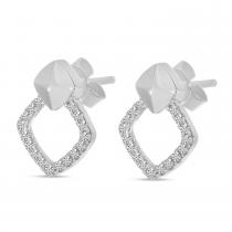 14K White Gold Diamond Open Square Earrings