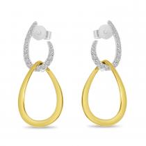 14K Two Tone Gold Diamond Gold Double Link Earrings