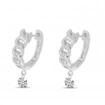 14K White Gold Dashing Diamond Chain Huggie Earrings