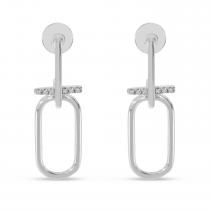 14K White Gold Diamond Wire Paperclip Post Earrings