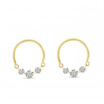 14K Yellow Gold Dashing Diamond Half Circle Front Hoop Earrings