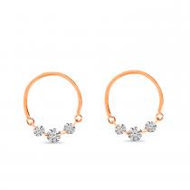 14K Rose Gold Dashing Diamond Half Circle Front Hoop Earrings