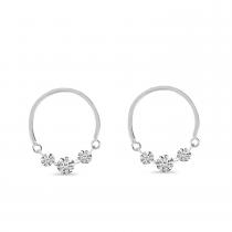 14K White Gold Dashing Diamond Half Circle Front Hoop Earrings