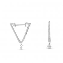 14K White Gold Dashing Diamonds Triangle Huggie .30 Ct Diamond Earrings